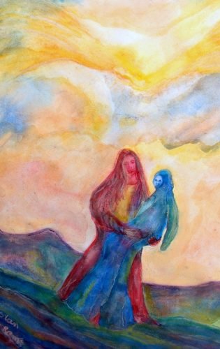 At-the-top-of-the-mountain-aquarel-Stan-Rams