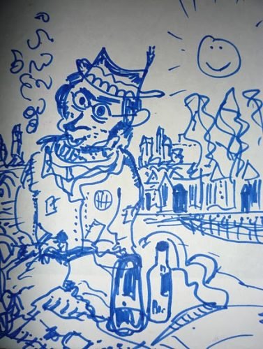 De zwerver tekening  blauw Stan Rams -