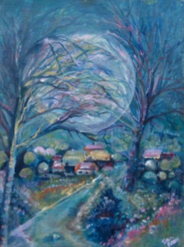 Moonlight Village    oilpainting Stan Rams